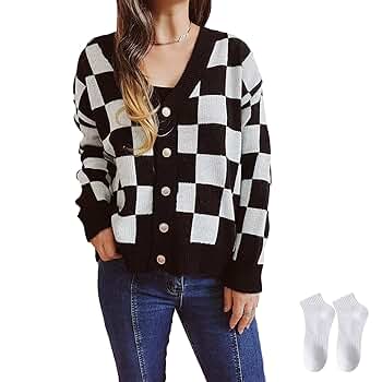 Checkered Cardigan, Autumn and Winter Cardigan Sweaters for
